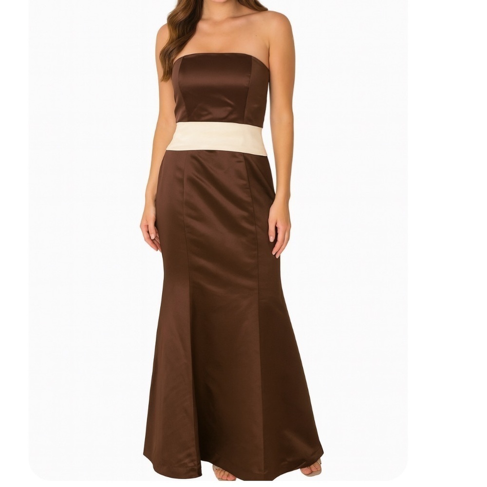 Bill Levkoff gown Chocolate brown bridesmaid dress Strapless Formal Dress SZ 8